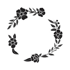 Art collection of natural floral herbal leaves flowers in silhouette style. Decorative beauty elegant illustration for hand drawn floral design
