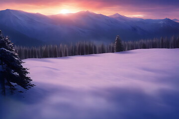 Fototapeta premium 夕暮れの雪山 generative ai