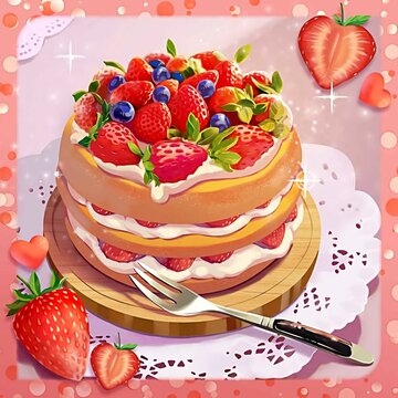 illustration of pancakes with strawberry and cream