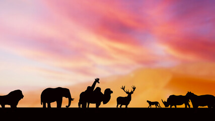 The wild life silhouette in twilight sky 3d rendering