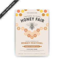 Honey flyer design with honey festival and fair design. 