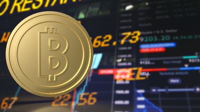 The gold bitcoin on chart background for business concept 3d rendering