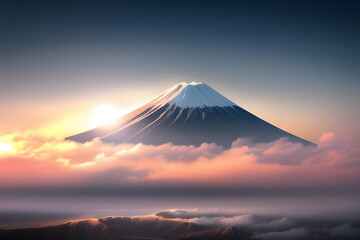 Fototapeta na wymiar 富士山と雲海, generative ai