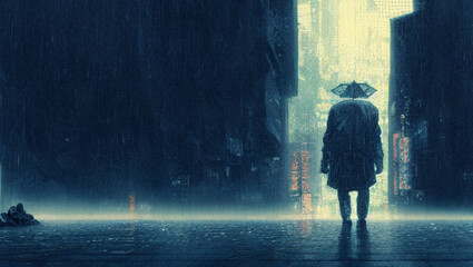 Obraz na płótnie Canvas samurai alone on a rainy night