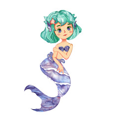 Cute Mermaid Watercolor, Mermaid Nursery Decor, Cute Mermaid illustration, Watercolor illustration, Underwater Ocean Sea Animals, Children Books, Greeting Cards, Clipart For Kids.