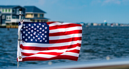 american flag on the sea