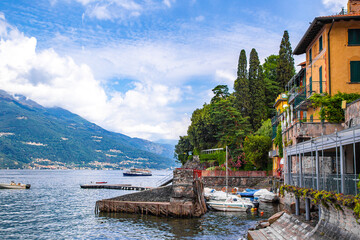 Street view of Varenna town in Como lake in the Province of Lecco in the Italian region Lombardy