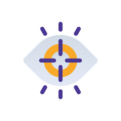 Vision business management icon with purple and orange duotone style. Element, objective, eyeball, lens, icons, mission vision values, white. Vector illustration