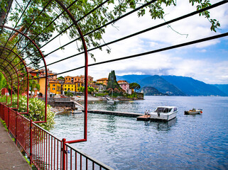 Naklejka premium Street view of Varenna town in Como lake in the Province of Lecco in the Italian region Lombardy