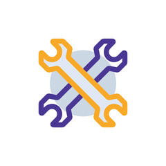 Maintenance business management icon with purple and orange duotone style. Service, repair, wrench, sign, industry, tool, gear. Vector illustration