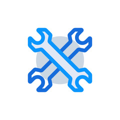 Maintenance business management icon with blue duotone style. Service, repair, wrench, sign, industry, tool, gear. Vector illustration