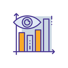 Data Visual business management icon with purple and orange duotone style. Diagram, infographic, bar, line, info, abstract, presentation. Vector illustration