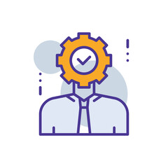 Brainstorming business management icon with purple and orange duotone style. Think, creativity, development, sign, education, mind, technology. Vector illustration