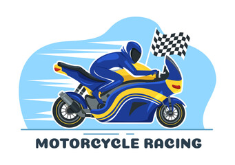 Motorcycle Racing Championship on the Racetrack Illustration with Racer Riding Motor for Landing Page in Flat Cartoon Hand Drawn Templates