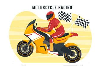 Fototapeta na wymiar Motorcycle Racing Championship on the Racetrack Illustration with Racer Riding Motor for Landing Page in Flat Cartoon Hand Drawn Templates
