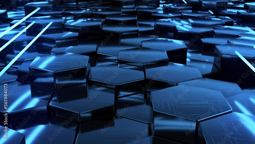 Aufkleber futuristic hexagon background. abstract blue hexagonal pattern. moving neon light. data stream visua