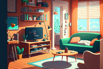 Interior of comfy and bright living room. Generative AI