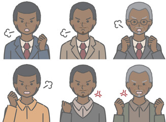 怒る黒人男性の上半身セット