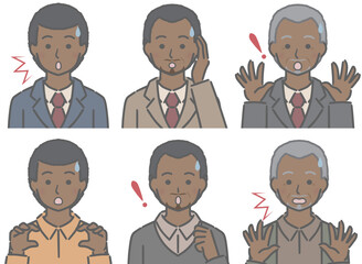 驚く黒人男性の上半身セット