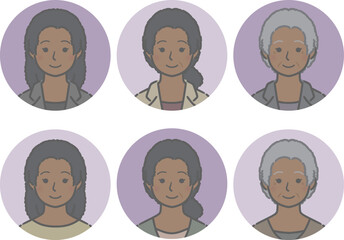 黒人女性の丸アイコンセット