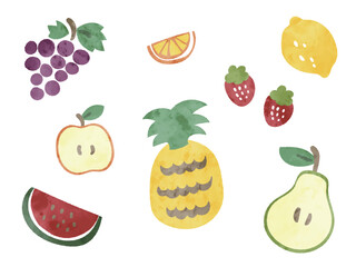 水彩風　かわいいフルーツのイラスト素材セット