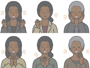 喜ぶ黒人女性の上半身セット