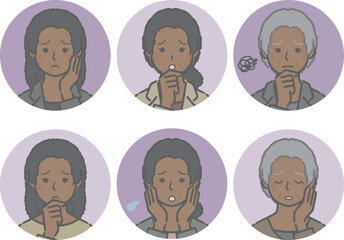 困る黒人女性の丸アイコンセット