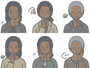 困る黒人女性の上半身セット