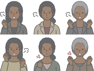 怒る黒人女性の上半身セット