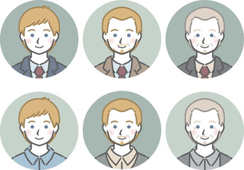 白人男性の丸アイコンセット