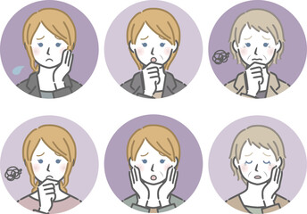 困る白人女性の丸アイコンセット