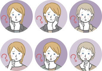 疑問に思う白人女性の丸アイコンセット