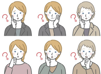 疑問に思う白人女性の上半身セット