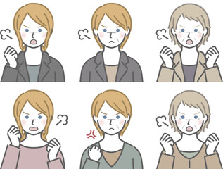 怒る白人女性の上半身セット