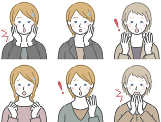 驚く白人女性の上半身セット