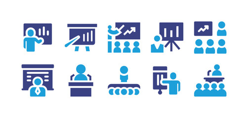 Training icon set. Duotone color. Vector illustration. Containing presentation, stats, training, conference