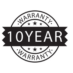 10 year warranty stamp on white background,flat style,Sign, label, sticker.Vector illustration.