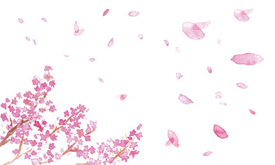 水彩画。水彩タッチの桜背景。春の桜ベクターイラスト。枝付き桜の花びらの和風フレーム背景。
Watercolor painting. Cherry blossom background with watercolor touch. Spring cherry blossom vector illustration. Japanese style frame background of cherry 