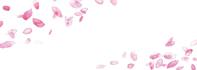 Obraz premium 水彩画。水彩タッチの桜背景。春の桜ベクターイラスト。桜の花びらが舞う和風フレーム。 Watercolor painting. Cherry blossom background with watercolor touch. Spring cherry blossom vector illustration. Japanese style frame with dancing cherry peta