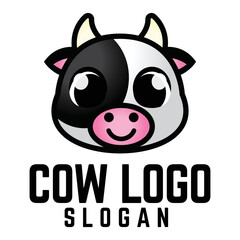 Cute Cow head cartoon logo illustration. vector logo template isolated on white background