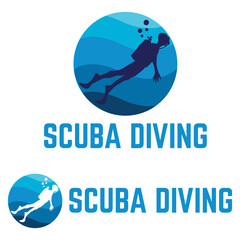 Scuba diving flat design logo illustration. vector logo template isolated on white background