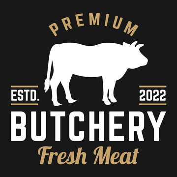 Vintage retro Butchery shop fresh meat flat design modern logo illustration. vector logo template isolated on black background