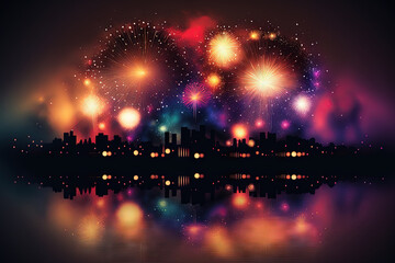 Fototapeta premium New Year's Eve fireworks and copy space. Generative AI