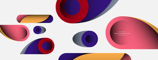 Abstract background. Minimal geometric circles and round style shapes with deep shadow effects. Trendy technology business template for wallpaper banner or background