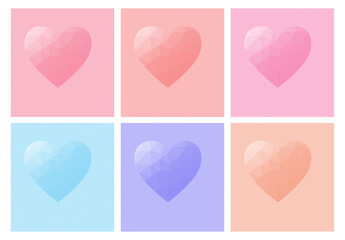 Set of low polygon mix color hearts shape on pastel background. Illustration low polygon heart  for Valentine's Day and wedding invitation cards simple of love concept.