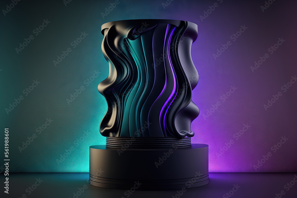 Aufkleber futuristic pedestal with an abstract background for product presentation. generative ai