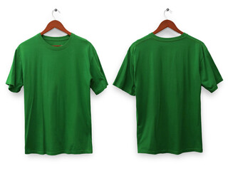 Green t-shirt mock up, front and back view, isolated. plain green shirt mockup. shirt design...