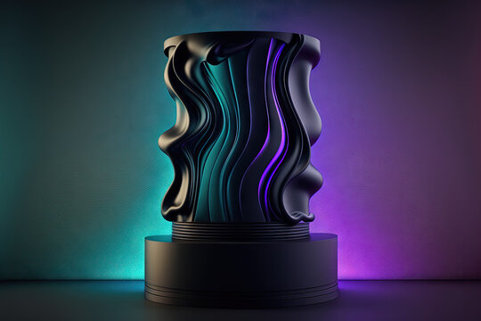 Futuristic pedestal with an abstract background for product presentation. Generative AI