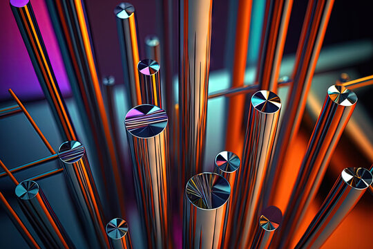 a group of modern rods converge in the center against an abstract digital background. Generative AI