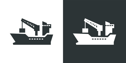 Cargo ship icon. Water transportation on white and black background